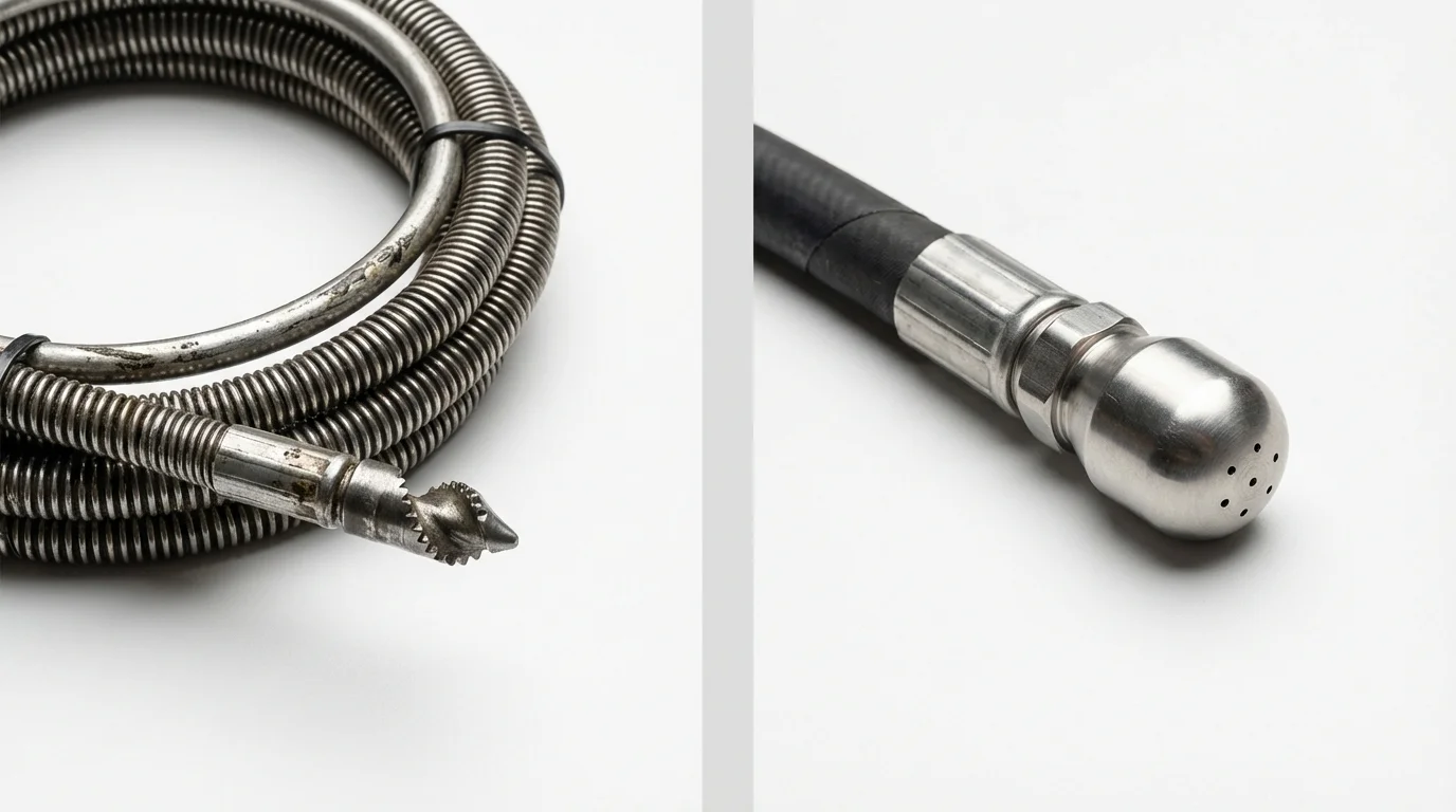 Drain snake cable and hydro jetting nozzle used for drain cleaning in Plattsmouth, NE