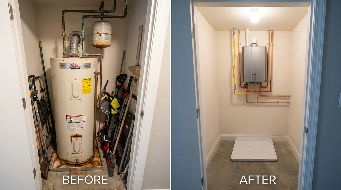 Tank water heater versus wall-mounted tankless unit comparison for Plattsmouth, NE homeowners