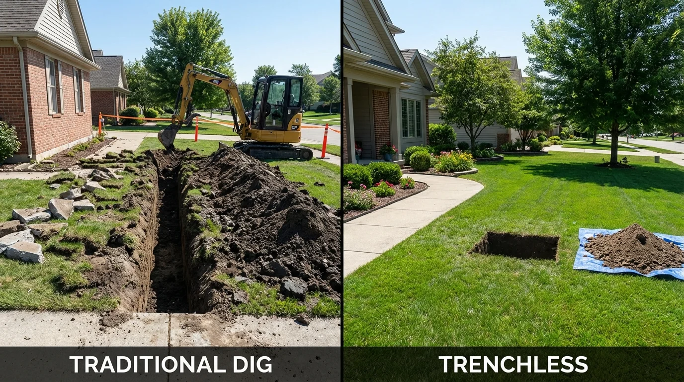 Trenchless sewer repair with minimal yard damage versus traditional excavation in Plattsmouth, NE